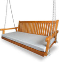 6 FT Wooden Porch Swing Bed with Thick Cushion – Outdoor Hanging Daybed for Patio or Porch, Solid Fir Wood Frame, Weather-Resistant, Heavy Duty 1000 LBS (Teak Tone)