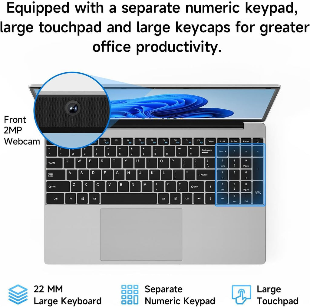 jumper 15.6' Windows 11 Laptop, 5205U Processor 1.9GHz, 12GB RAM 640GB Storage, 1 Year Office 365, HDMI, WiFi 5, USB 3.0 Type-C, Full HD Display Laptop with Numeric Keyboard for Business Student