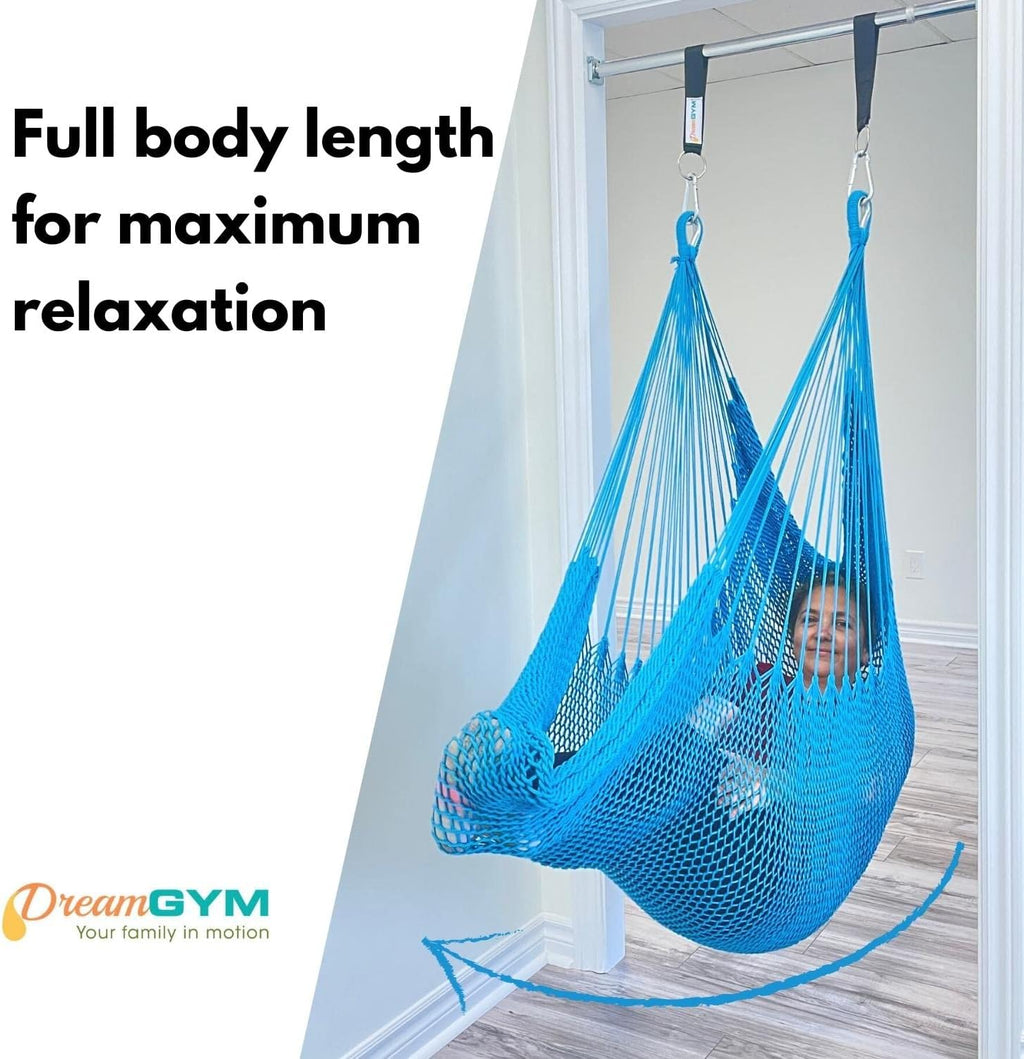 DreamGYM Doorway Hammock Swing - Hammock Chair with Stand in Door Frame- Sensory Swing for Adults and Children - Sky Blue