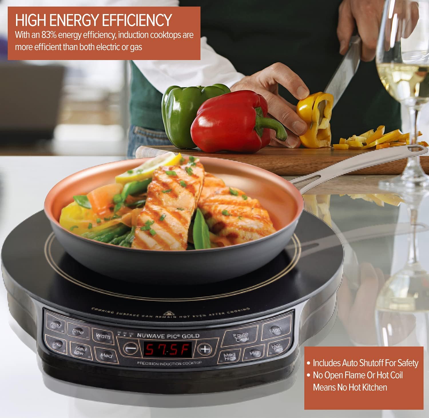 Nuwave Gold Precision Induction Cooktop, Portable, Powerful with Large 8' Heating Coil,100°F to 575°F, 3 Wattage Settings, 12' Heat-Resistant Cooking Surface
