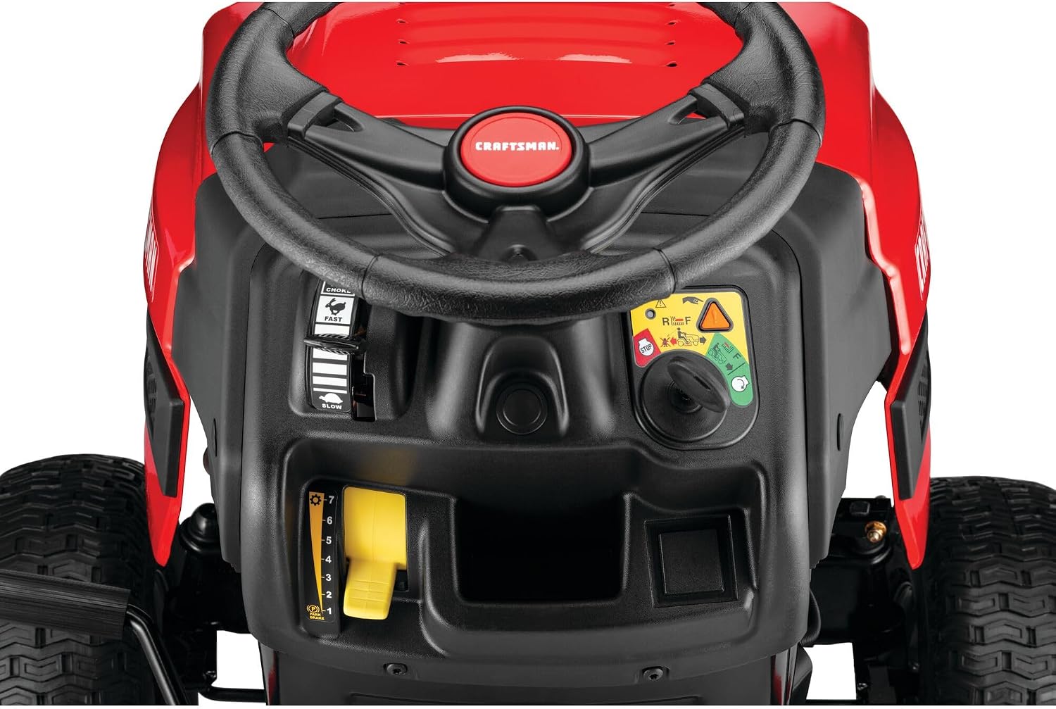 CRAFTSMAN 42' Gas Riding Lawn Mower with 17.5 HP* Briggs and Stratton Single-Cylinder Engine, Gas Lawn Tractor with 7-Speed Transmission, Red/Black (13AN77XSA93)