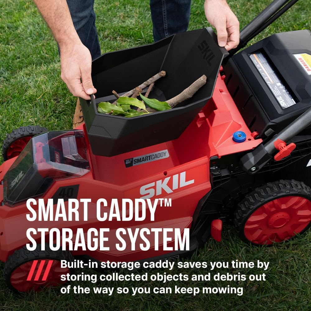 SKIL PWR CORE 40 Brushless 40V 20-Inch Push Mower Kit with Smart Caddy, Includes 6.0Ah & 4.0Ah Batteries and 150W Charger - PM2010C-24