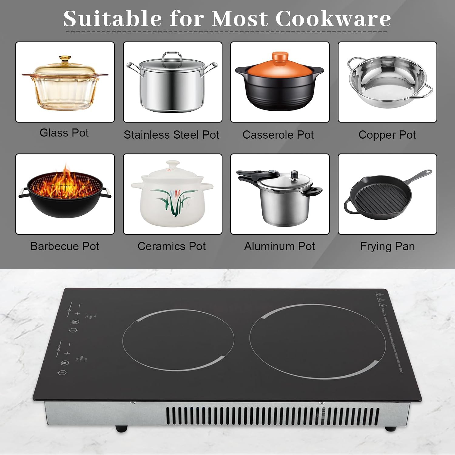 Electric Ceramic Cooktop With Plug, 1500W 110V Portable 2 Burners Built-in Sensor Touch Control Countertop Hot Plate, 9 Heating Levels