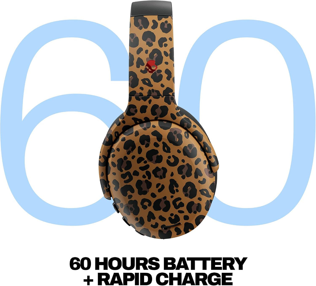 Skullcandy Crusher ANC 2 Wireless Over-Ear Bluetooth Headphones with Multi-Sensory Bass, Active Noise Cancelling, Up to 60 Hours Battery, Microphone for iPhone Android - Leopard
