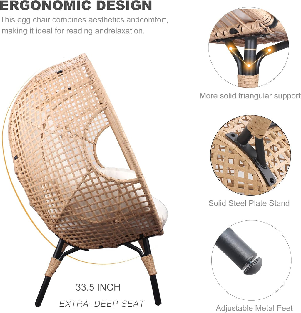 2 pcs Oversized Wicker Egg Chair Outdoor Indoor - Rattan Patio Egg Lounge Chairs with Cushion 500lbs Capacity for Living Room, Balcony, Backyard