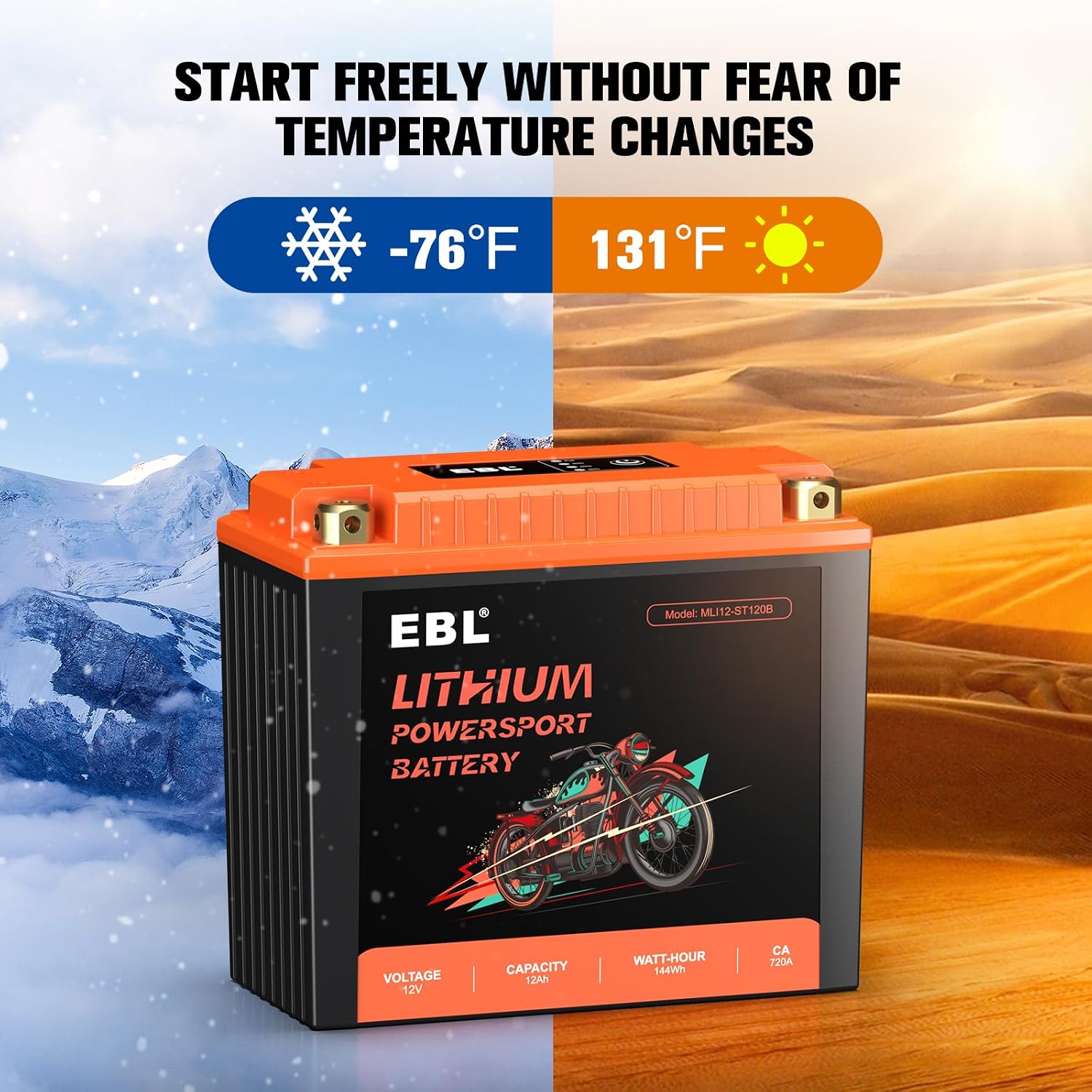 EBL Lithium YTX20L-BS, 360CCA Lithium LiFePO4 Motorcycle Battery, 12V 12Ah ATV, UTV, Jet Ski, 4 Wheeler, Quad, Riding Lawn Mower, Tractor, Scooter, PWC, Seadoo, Polaris and Generator Battery
