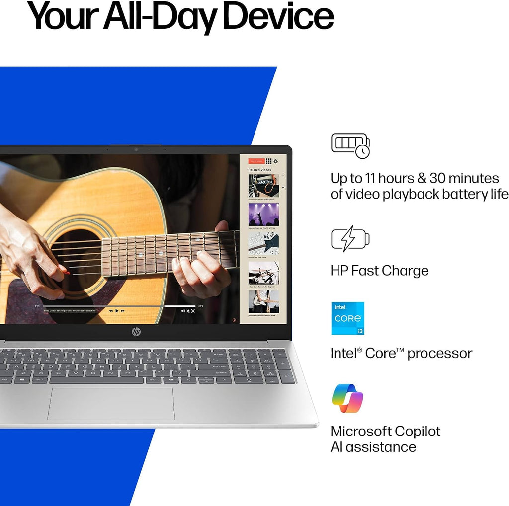 HP 15.6' Laptop Computer 2025-2026 Edition Student Business, Lifetime MS Office, 8-Core Intel i3 CPU, 16GB RAM, 628GB Storage (128GB UFS+500GB Ext), Wi-Fi 6, Long Battery, MarxsolAccessory, Win 11 Pro