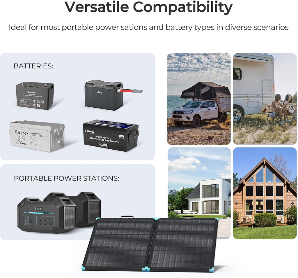 Renogy 100W Portable Solar Panel Suitcase, 25% High Efficiency N-Type Foldable Solar Charger for Power Station, Durable for Decades, 19% Lighter with Kickstands, for RV Camping Off-Grid Blackouts