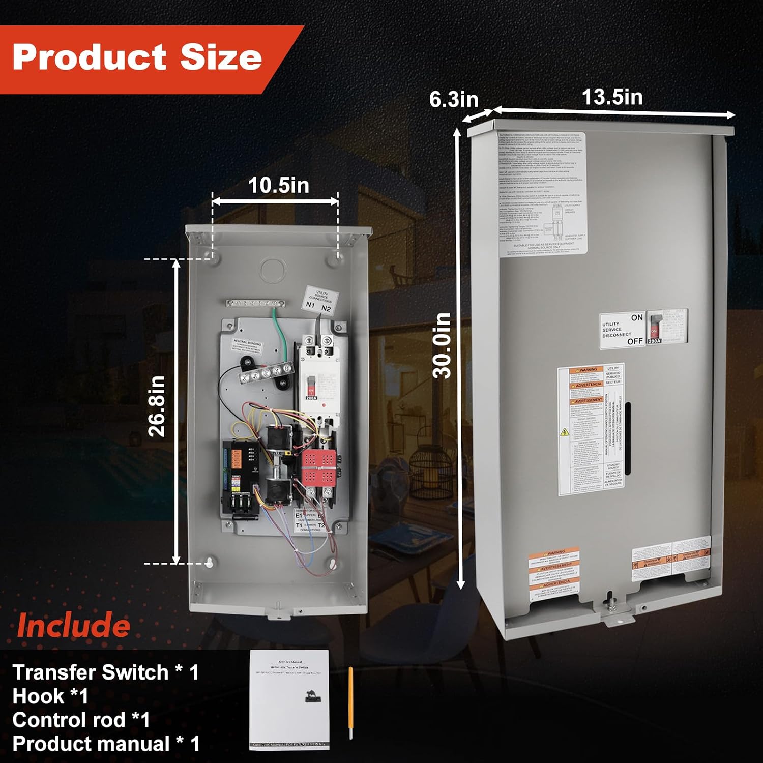 200 Amp Single Phase Generator Automatic Transfer Switch Compatible with Generac RXSW200A3,Power Management for Outdoor and Indoor Use, Service Entrance Rated, NEMA 3R Aluminum Enclosure 120/240 V