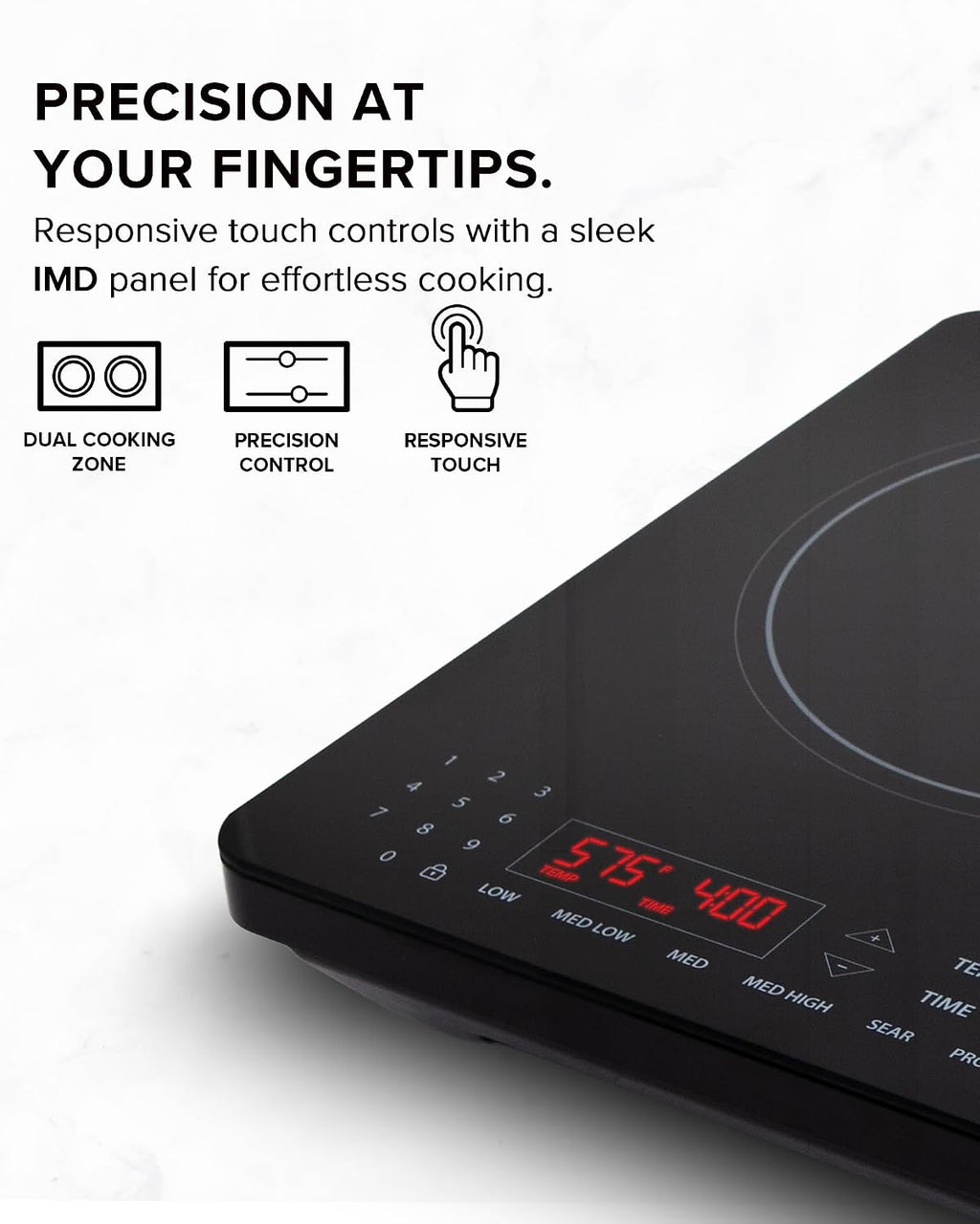 Nuwave PIC Double Portable Induction Cooktop, 900W/1500W/1800W Options, Two 8' Heating Zones, 106 Precise Temperatures from 50°F–575°F in 5°F Increments, Shatter-Resistant Ceramic Glass