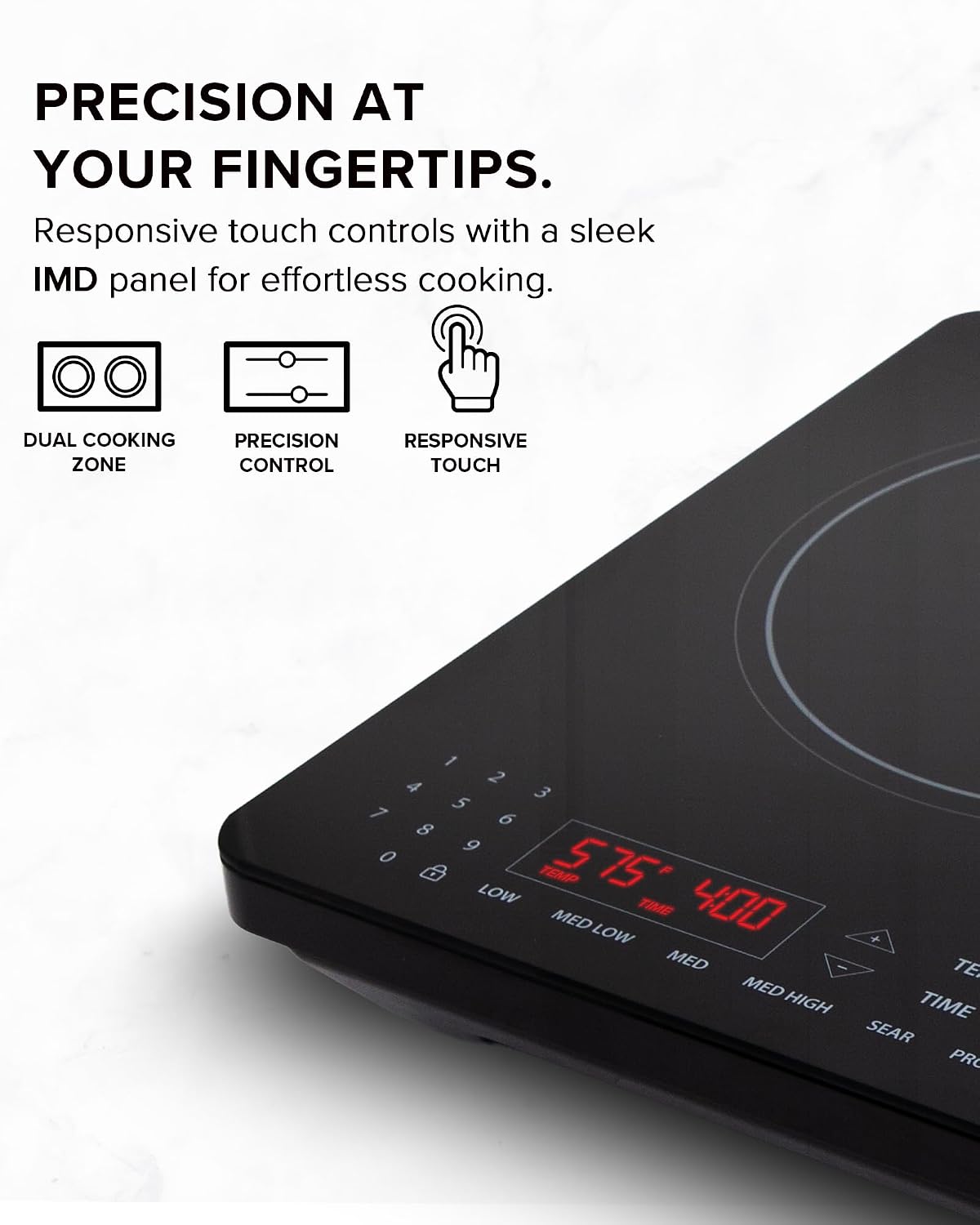 Nuwave PIC Double Portable Induction Cooktop, 900W/1500W/1800W Options, Two 8' Heating Zones, 106 Precise Temperatures from 50°F–575°F in 5°F Increments, Shatter-Resistant Ceramic Glass