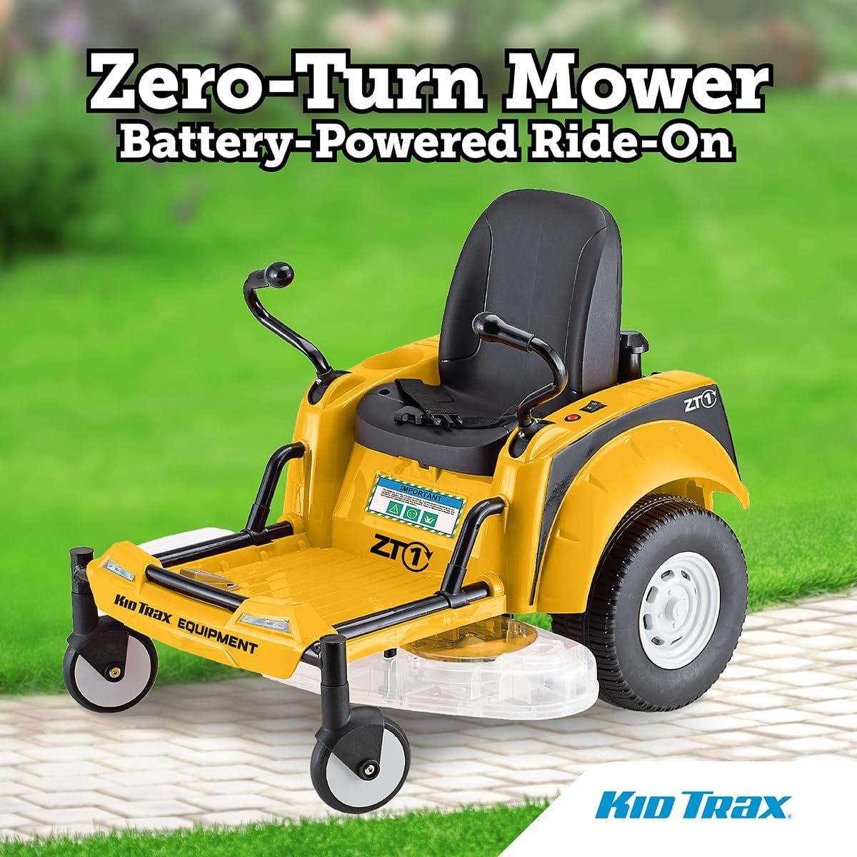 Kid Trax 12V Zero Turn Lawn Mower Tractor Toy - Riding Lawn Mower, Outdoor Toys, Kids Electric Car, Ride On Tractor, Dual Handle, Twist and Turn, Speed to 3MPH, Max Weight of 77lbs, Age 3-7, Yellow