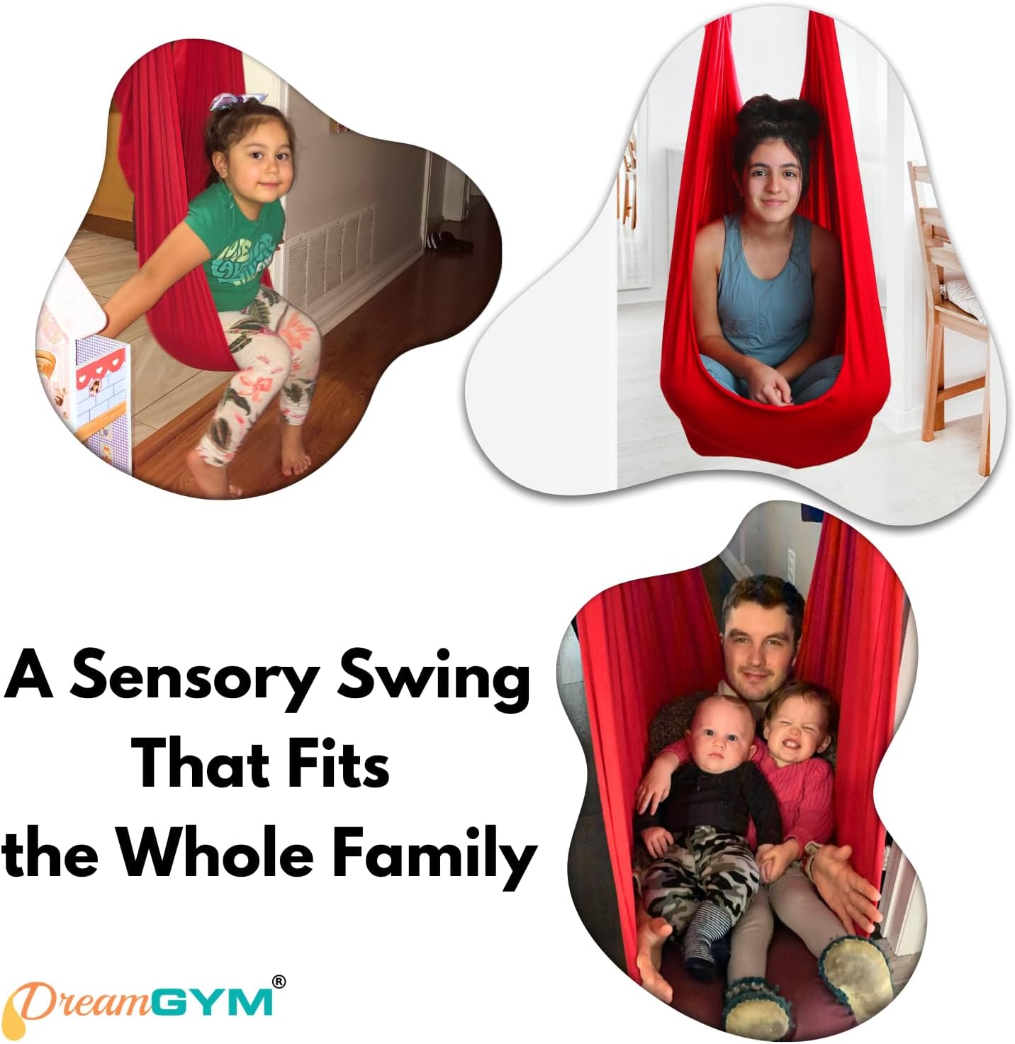 DreamGYM Doorway Sensory Swing - Supports 220lbs, Steel Bar Secured by Brackets - 95% Cotton Compression Swing for Self-Regulation (Red)