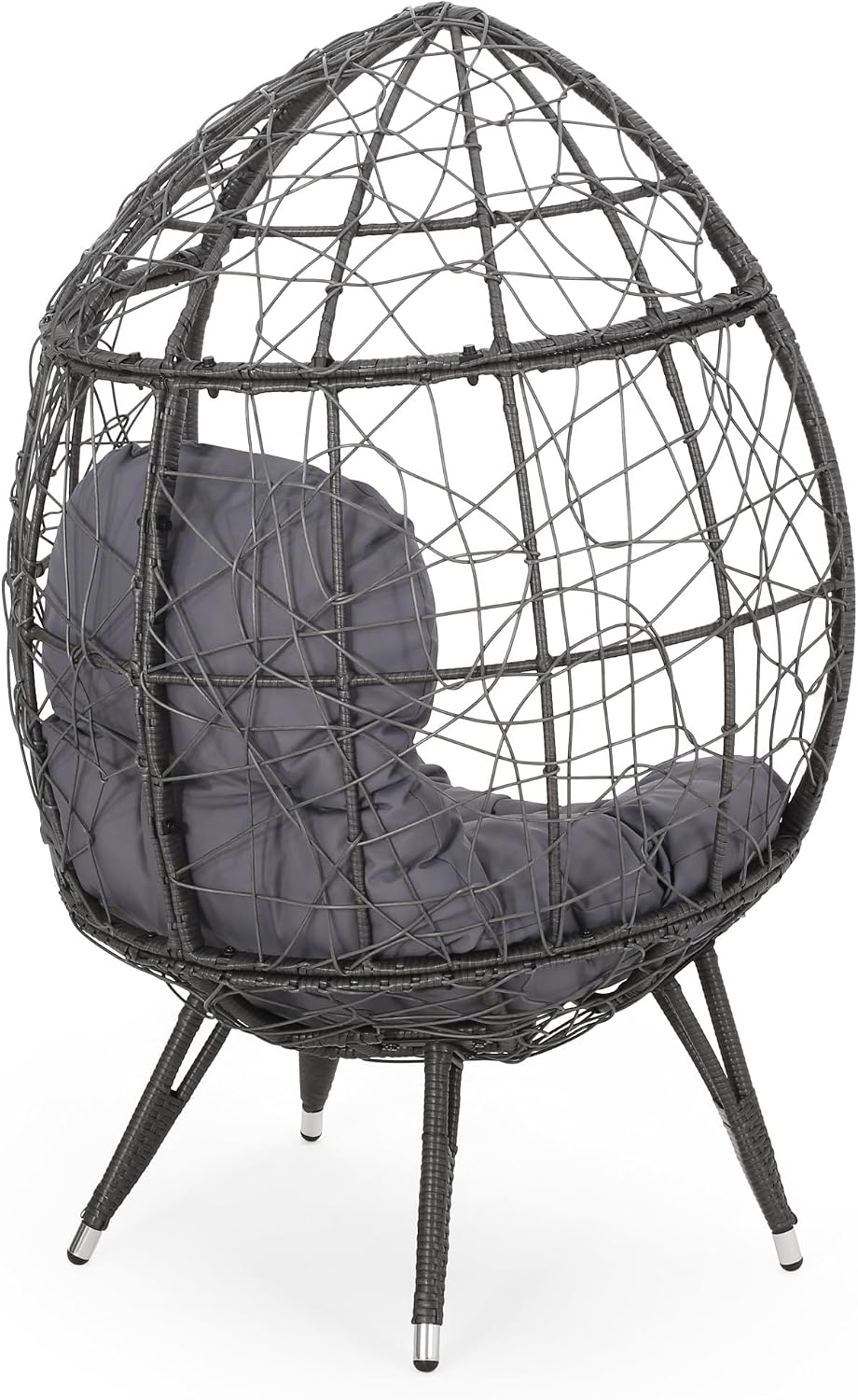 Wicker Egg Chair, Wicker Lounge Chair with Water Resistant Cushion, Indoor Outdoor Lounger for Patio, Backyard, Living Room (Dark Gray)