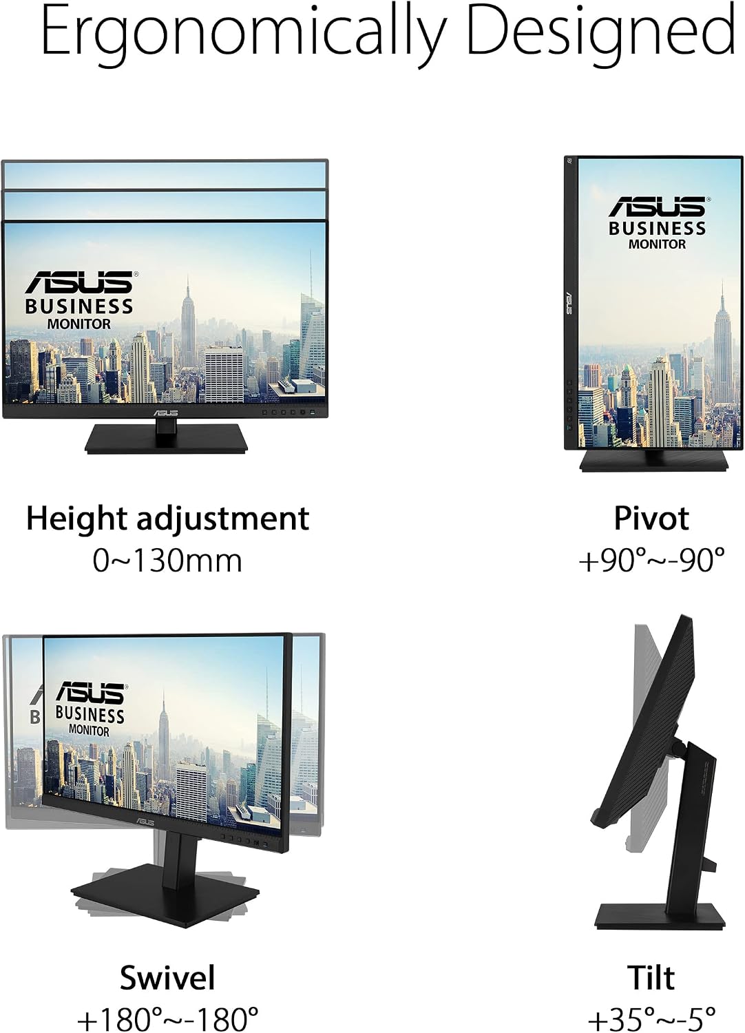 ASUS 24' 1080P Multi-Touch Monitor (BE24ECSBT) - Full HD, IPS, 10-Point Touch, IPS, Eye Care, USB-C with Power Delivery, HDMI, DisplayPort Daisy Chain, Height Adjustable, VESA Wall Mountable