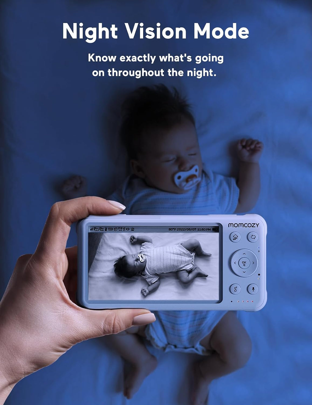 Momcozy Baby Monitor with 2 Cameras 5'' 1080P Split Screen Video Baby Monitor with Camera and Audio no WiFi for Baby Safety 5000mAh Battery Infrared Night Vision 2-Way Audio 960ft Range Ideal Gift