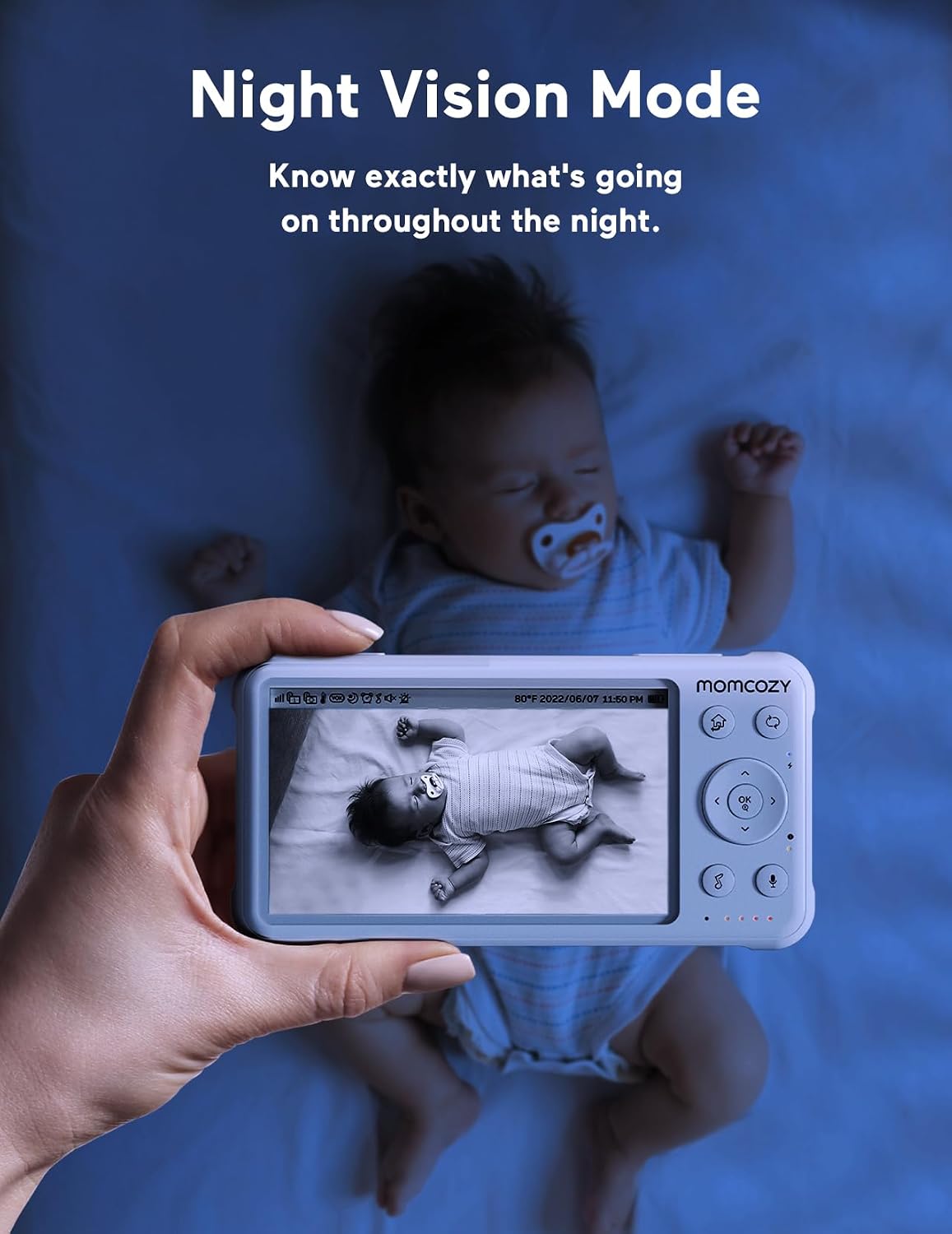 Momcozy Baby Monitor with 2 Cameras 5'' 1080P Split Screen Video Baby Monitor with Camera and Audio no WiFi for Baby Safety 5000mAh Battery Infrared Night Vision 2-Way Audio 960ft Range Ideal Gift