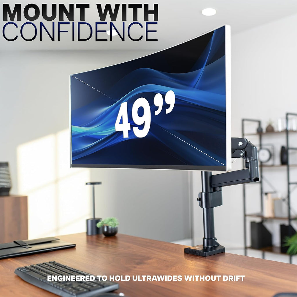 VIVO Premium Aluminum Tall Extended Monitor Arm for Ultrawide Monitors up to 49 inches and 33 lbs, Single Desk Mount Stand, Pneumatic Height Adjusting, Max VESA 100x100, Black, STAND-V101GT