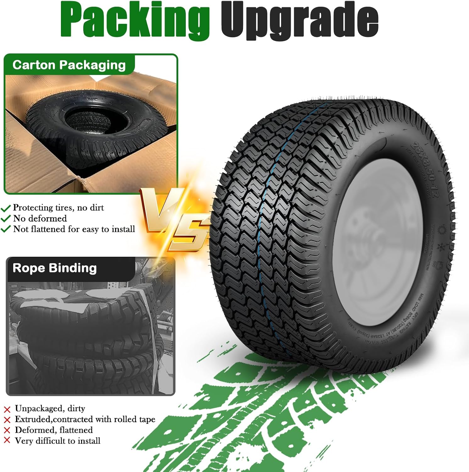 TRIPOWER 23x8.50-12 Lawn Mower Tire: 23x8.50x12 Tire for Riding Mower and Garden Tractor, 4PR Tubeless, 1120lbs Capacity, 2 Pack