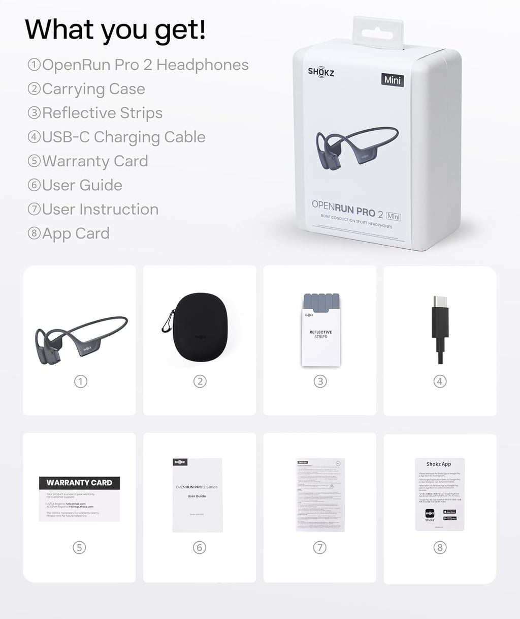 SHOKZ New OpenRun Pro 2 Mini -Open-Ear, Bone Conduction Sport Headphones -with Reflective Strip -Sweat Resistant, Workout Headphones -Secure, Wireless, Comfortable Fit-Deep Bass and Smart Mic App