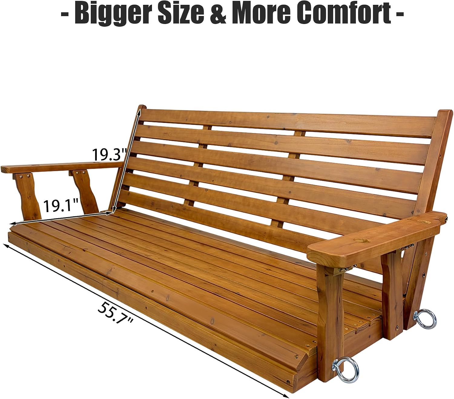 Wooden Porch Swing, Ergonomic Seat, Bench Swing with Hanging Chains and 7mm Springs, Heavy Duty 800 LBS, for Outdoor Patio Garden Yard (Brown, 3-Seater Extra Large)
