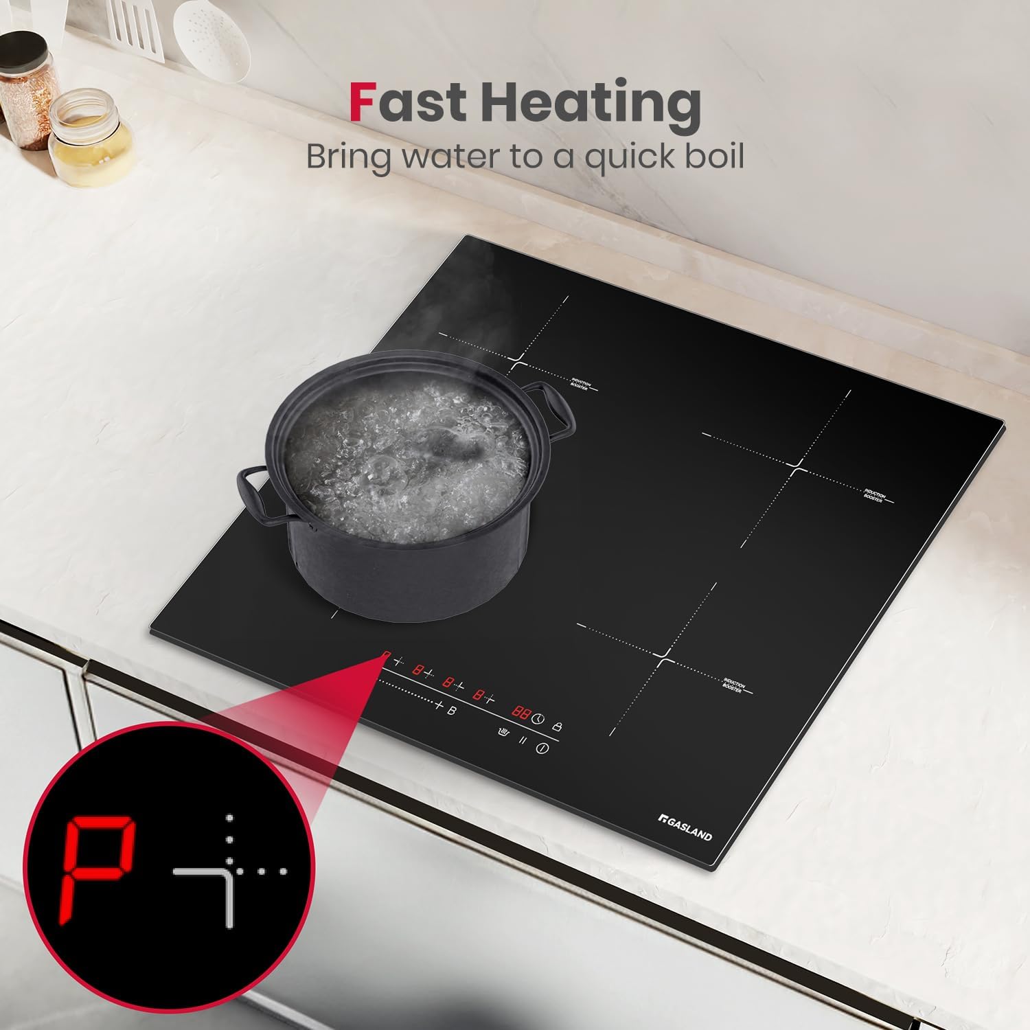 GASLAND 4 Burners Induction Cooktop 24 Inch,7200W Built-in Induction Stovetop with Booster and Timer, 240V Electric Hob, 9 Power Levels, Slide Touch Control, Child Safety Lock, Hard Wire