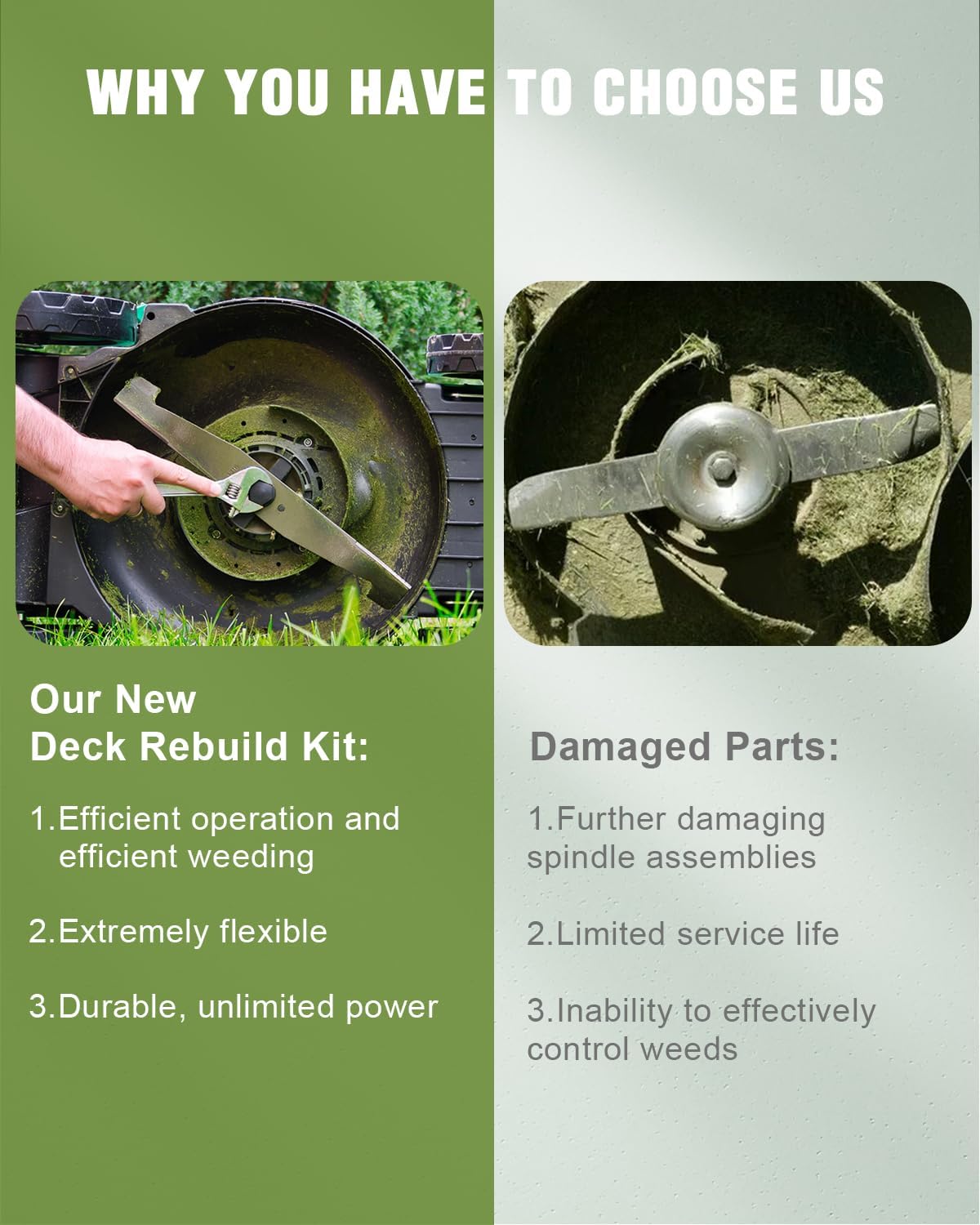 SCITOO Deck Rebuild Kit, 42 Lawn Mower Deck Parts Rebuild Kit Compatible with John Deere 100 Series 102 D105 / E100 /LA100 / X105, 1 Belt 2 Mower Blades 2 Spindle Assembly 2 Idler Pulleys