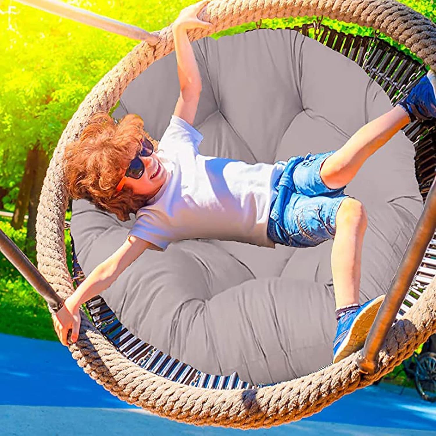 Papasan Chair Cushion, Swing Chair Cushion Rocker Chair Pads, Hammock Seating Cushion Pillow for Outdoor Indoor Hanging Egg Chair(Gray,110 * 110cm)