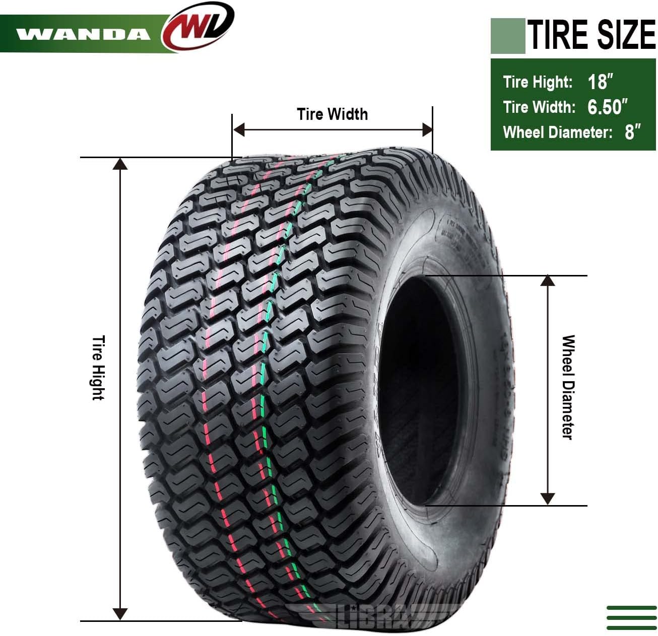 WANDA Set 2 18x6.50-8 Lawn Mower Cart Turf Tires P332 /4PR- 13025