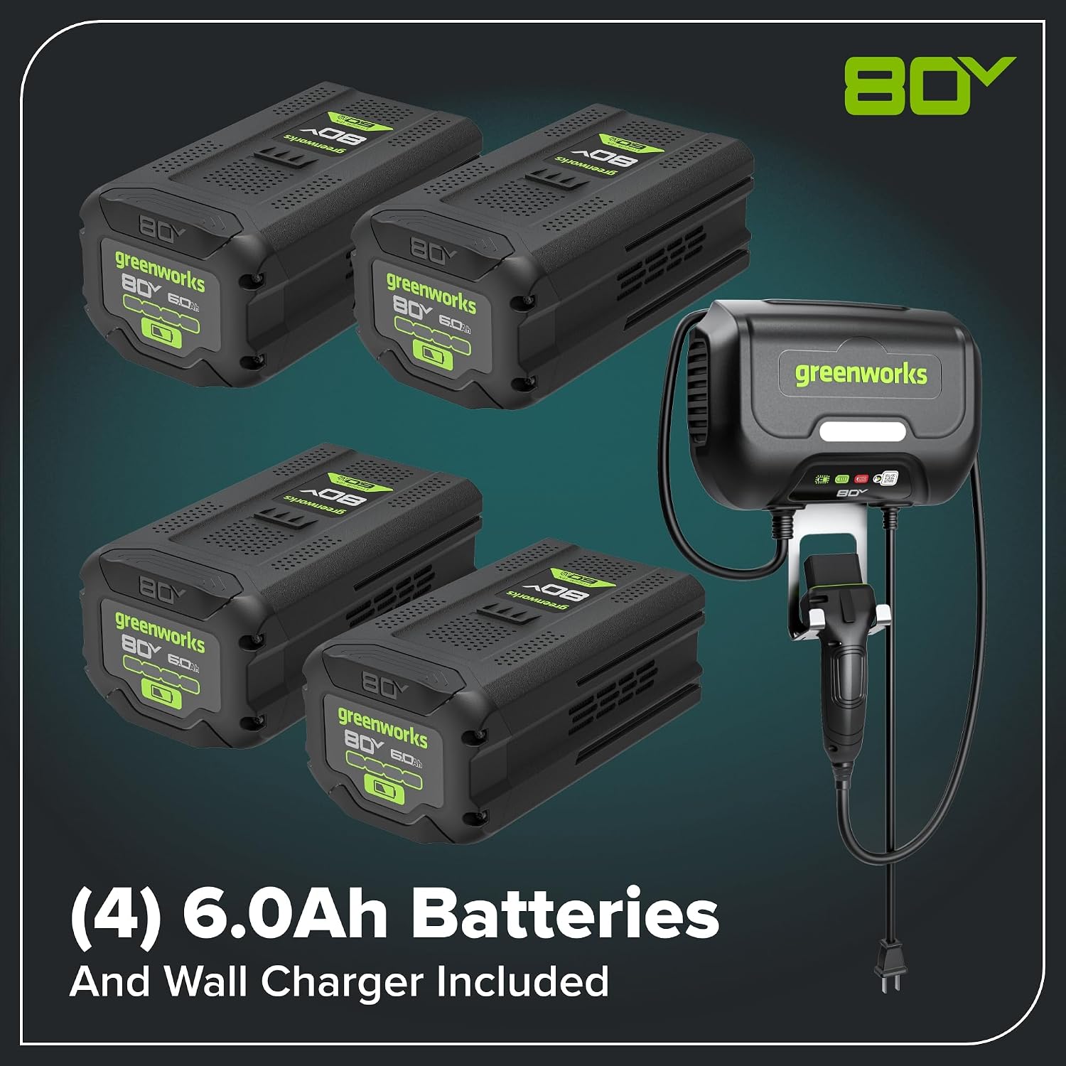 Greenworks 80V 30' Cordless Riding Lawn Tractor, (4) 6.0Ah Batteries and 600W Charger