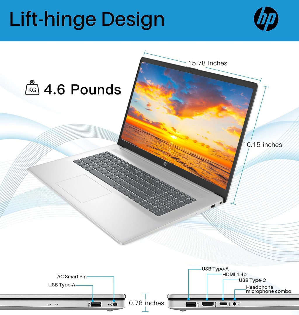HP 2024 17 Business Laptop with Microsoft Office Lifetime License, 17.3' FHD IPS Screen, Intel 6-Core i3-1215U, 16GB RAM, 512GB SSD, Intel UHD Graphics, Anti-Glare, HD Camera, Win 11 Home