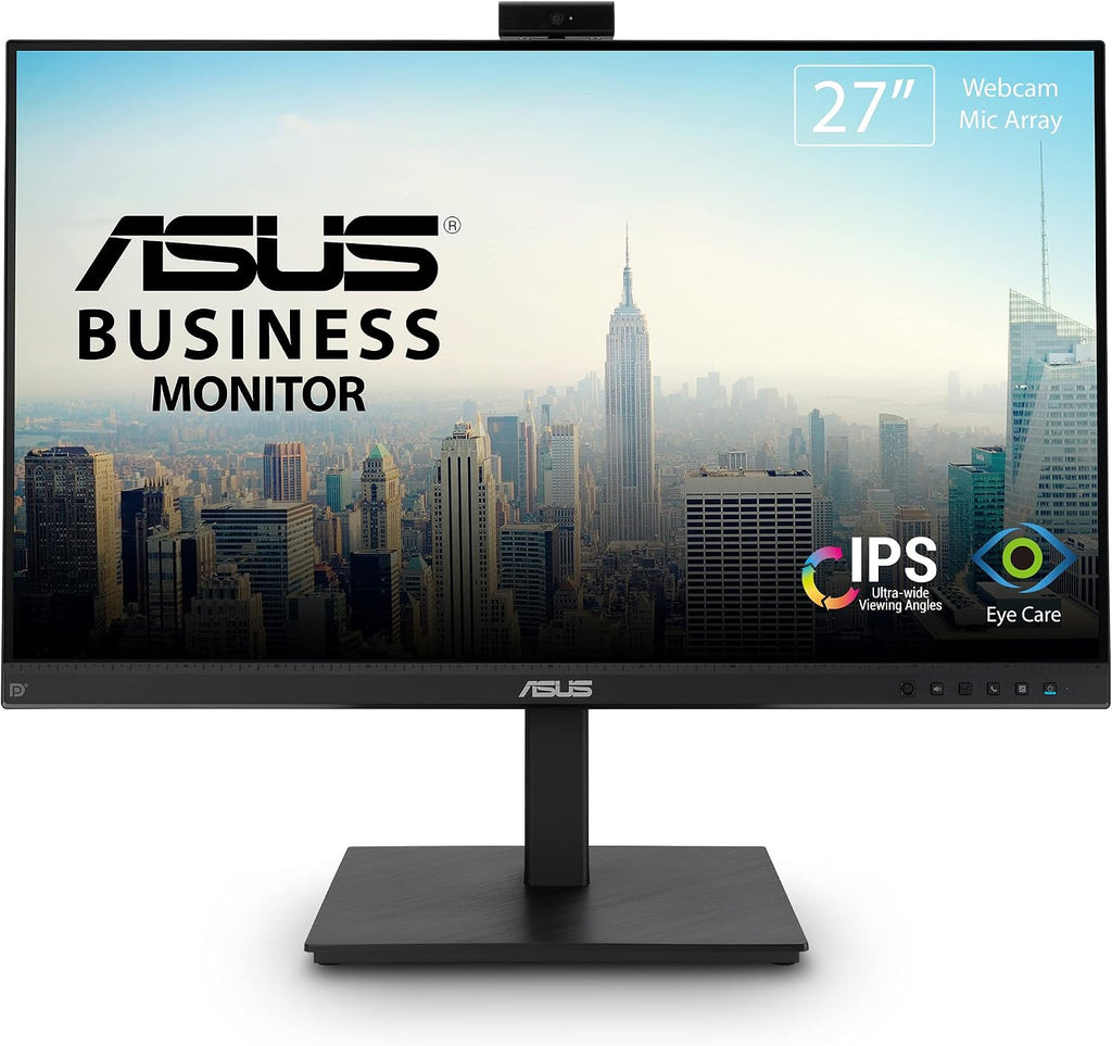 ASUS 27' 1080P Video Conference Monitor (BE279QSK) - Full HD, IPS, Built-in Adjustable 2MP Webcam, Mic Array, Speakers, Eye Care, Wall Mountable, Frameless, HDMI, DisplayPort, VGA, Height Adjustable
