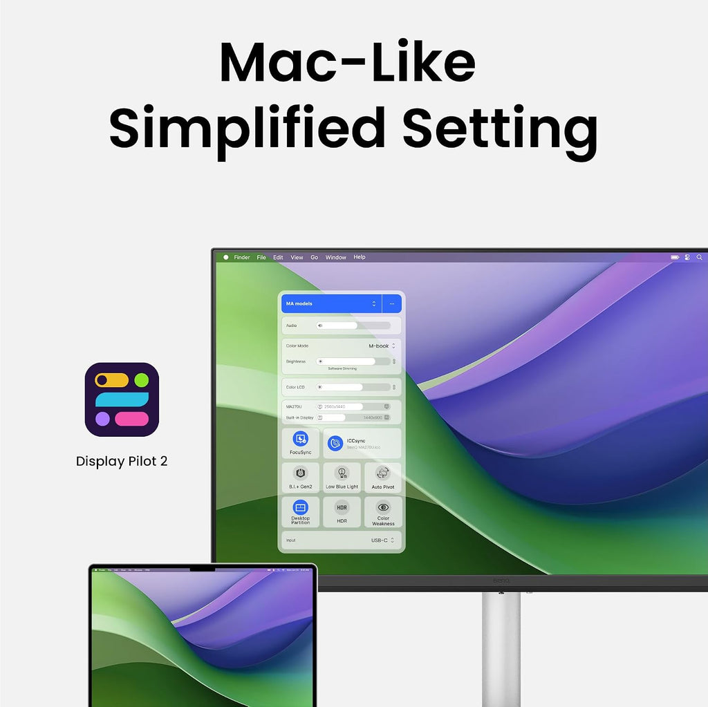 BenQ MA270U 27' 4K 3840x2160 Monitor for MacBook® Pro/Air, Dual USB-C, 90W Power Delivery, Mac Color Match, USB Hub, Brightness & Volume Control on Mac, Height & Tilt Adjustable Stand, P3 Color Gamut