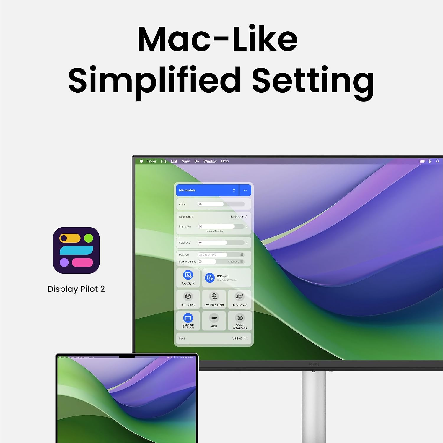 BenQ MA270U 27' 4K 3840x2160 Monitor for MacBook® Pro/Air, Dual USB-C, 90W Power Delivery, Mac Color Match, USB Hub, Brightness & Volume Control on Mac, Height & Tilt Adjustable Stand, P3 Color Gamut