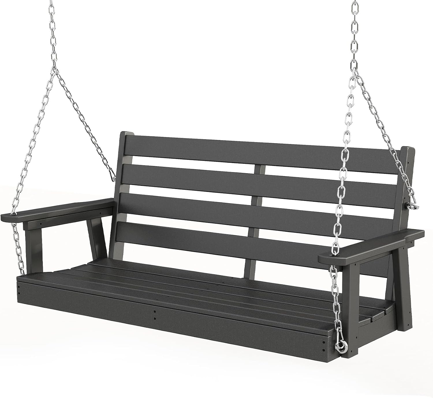 GREENVINES Porch Swing | 51'' | HDPE Plastic | for Outdoor Patio | All Weather | Waterproof Bench Swings | w/ 4 Stainless Steel Chains | Black