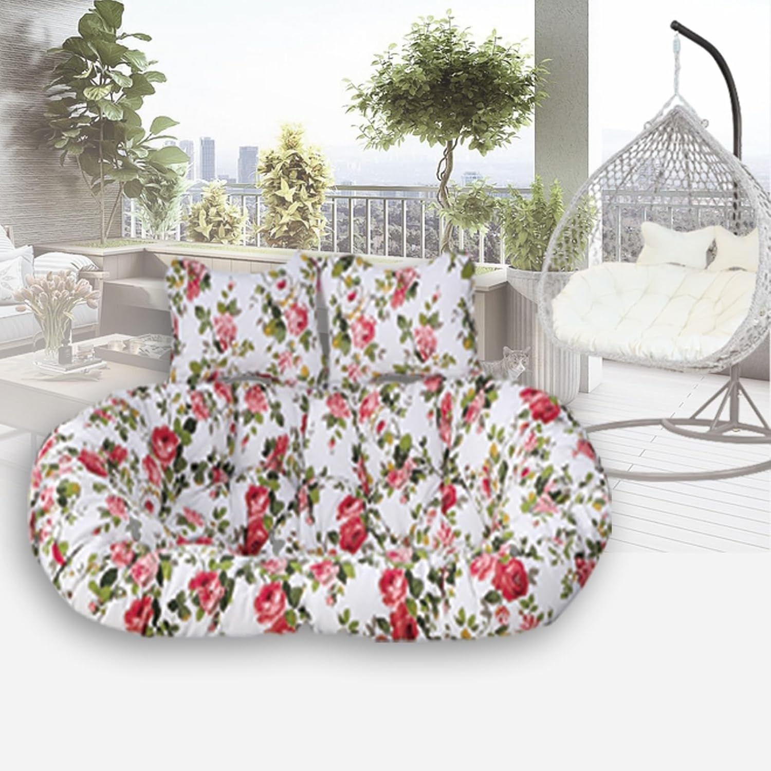 Double People Swing Chair Cushion, Washable Hanging Egg Chair Replacement Cushions, 2 Seater Waterproof Hanging Hammock Chair Seat Pads with 2 Detachable Pillow for Outdoor & Indoor