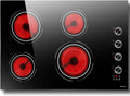 30 Inch Electric Cooktop 4 Burner - Built-in(29.13'x19.3') Ceramic Stovetop 6700W, 30' Electric Cook Top with Timer, Safety Lock, Pause, Dual Ring, 220V - 240V Hard Wired (Black-Sliver Knob)