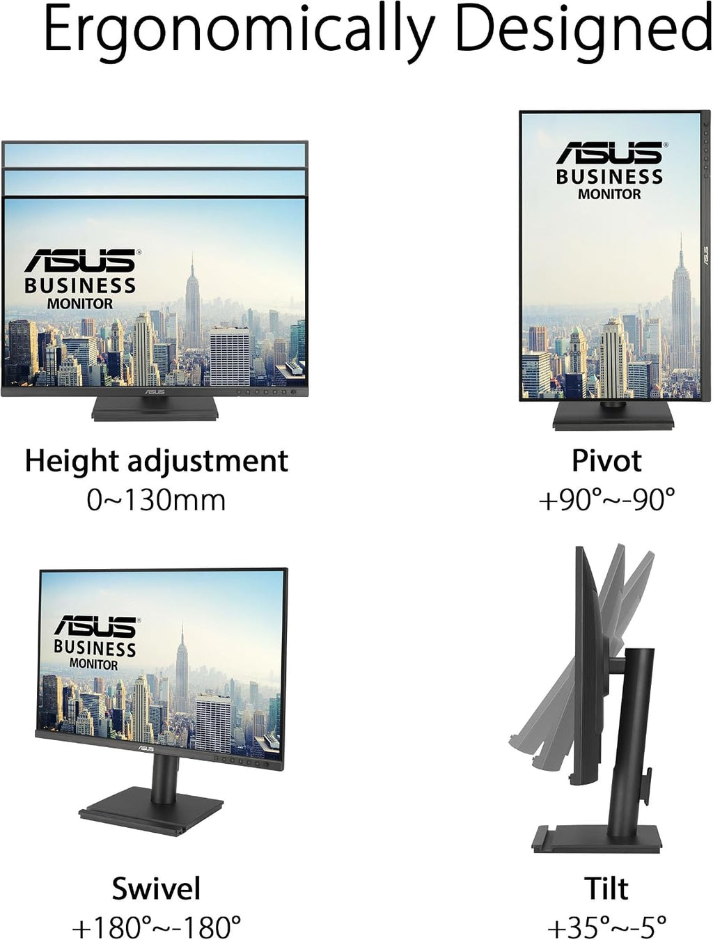 ASUS 24' Business Monitor (BE248QF) - WUXGA (1920x1200), IPS, 100Hz, Frameless, Speakers, Height Adjustable, Ergonomic Design, HDMI, Eye Care, VESA Wall Mountable, 3 yr Warranty
