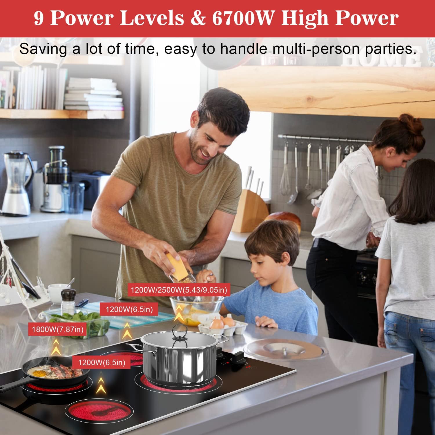 Karinear 30 Inch Electric Cooktop 4 Burners, Knob Control Built-in Ceramic Cooktop, 30' Radiant Electric Stove Top with Glass Protection Metal Frame,Hot Surface Indicator, 220-240v, Hard Wire, No Plug