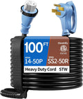 100FT 40 Amp Generator Cord, NEMA 14-50P/SS2-50R Heavy-Duty 4 Conductors Cable, Pure Copper STW RV Extension Cord, Female Plug with Twist Lock, Suitable for RV or Camper, ETL Listed