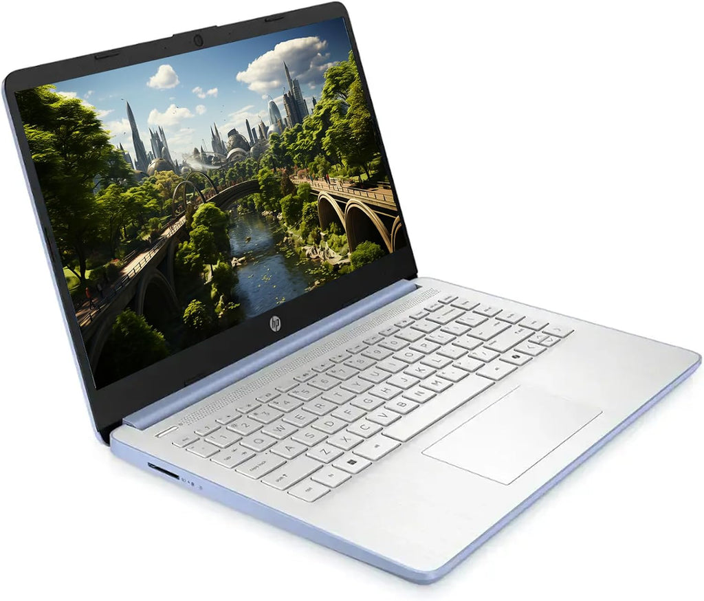 HP Laptop with Microsoft Office and 1TB Cloud Storage (1-Year) | 14 inch HD Computer | 8GB RAM | 128GB UFS & 128GB Portable SSD | Intel 4-Core CPU | Webcam | USB-C | AI-Powered Windows 11 | LE Bundle