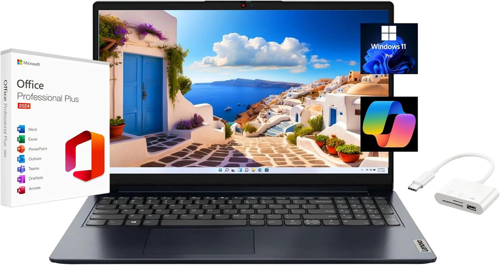 Lenovo IdeaPad 1 15.6' FHD Laptop, with Free Lifetime Microsoft Office 2024, AMD Ryzen 3 7320U, 4GB RAM, 128GB SSD, Windows 11 Pro, Abyss Blue, Wi-Fi 6, with Docking Station