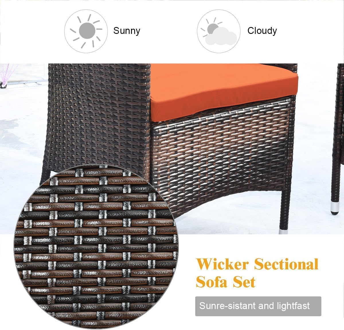 Goplus 4-Piece Rattan Patio Set, Outdoor/Indoor Wicker Conversation Set for Pool, Backyard, Lawn, Wicker Chairs and Sofa with Soft Cushion, Rattan Furniture with Tempered Glass Coffee Table