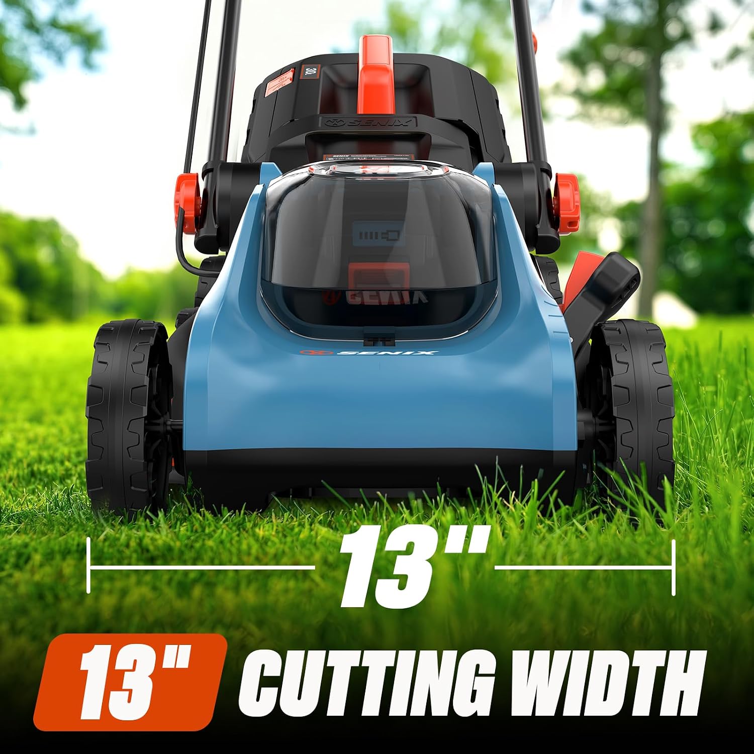 SENIX 20V 13' Cordless Lawn Mower, 2-in-1 Electric Push Mower 4.0Ah Battery & Charger, Bagging, Mulching, 5 Position Height Adjustment, for Garden Yard