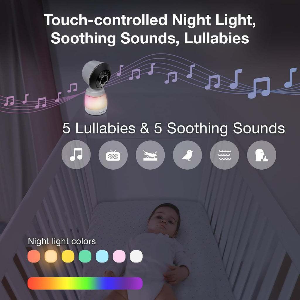 VTech Smart HD Plus Twin 2-Camera Smart WiFi Baby Monitor – 2K Cameras, 5.5' HD Split-Screen, 24X Zoom, Free App, Multi-Color Night Light