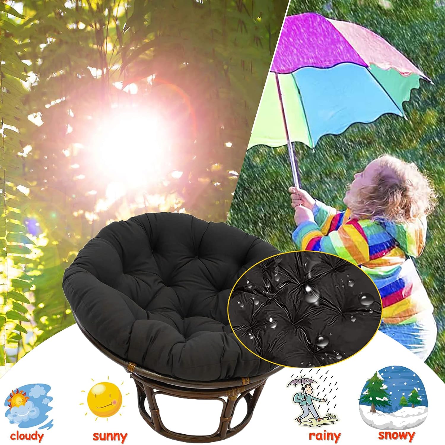 Round Chair Cushion for Papasan Cushion Swing Rocking Chair Cushion Hanging Egg Hammock Chair Pads Soft for Indoor/Outdoor Garden Terrace Cushion Only (C 130x130cm/51.18x51.18in)