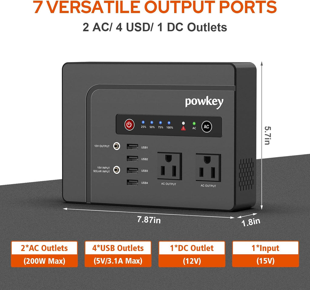 powkey 200W Portable Power Bank with Solar Panel 40W, 146Wh Power Bank with AC Outlet, High Eifficiency Waterproof Solar Panel Kit with Battery Bank for Outdoor Camping Home Backup