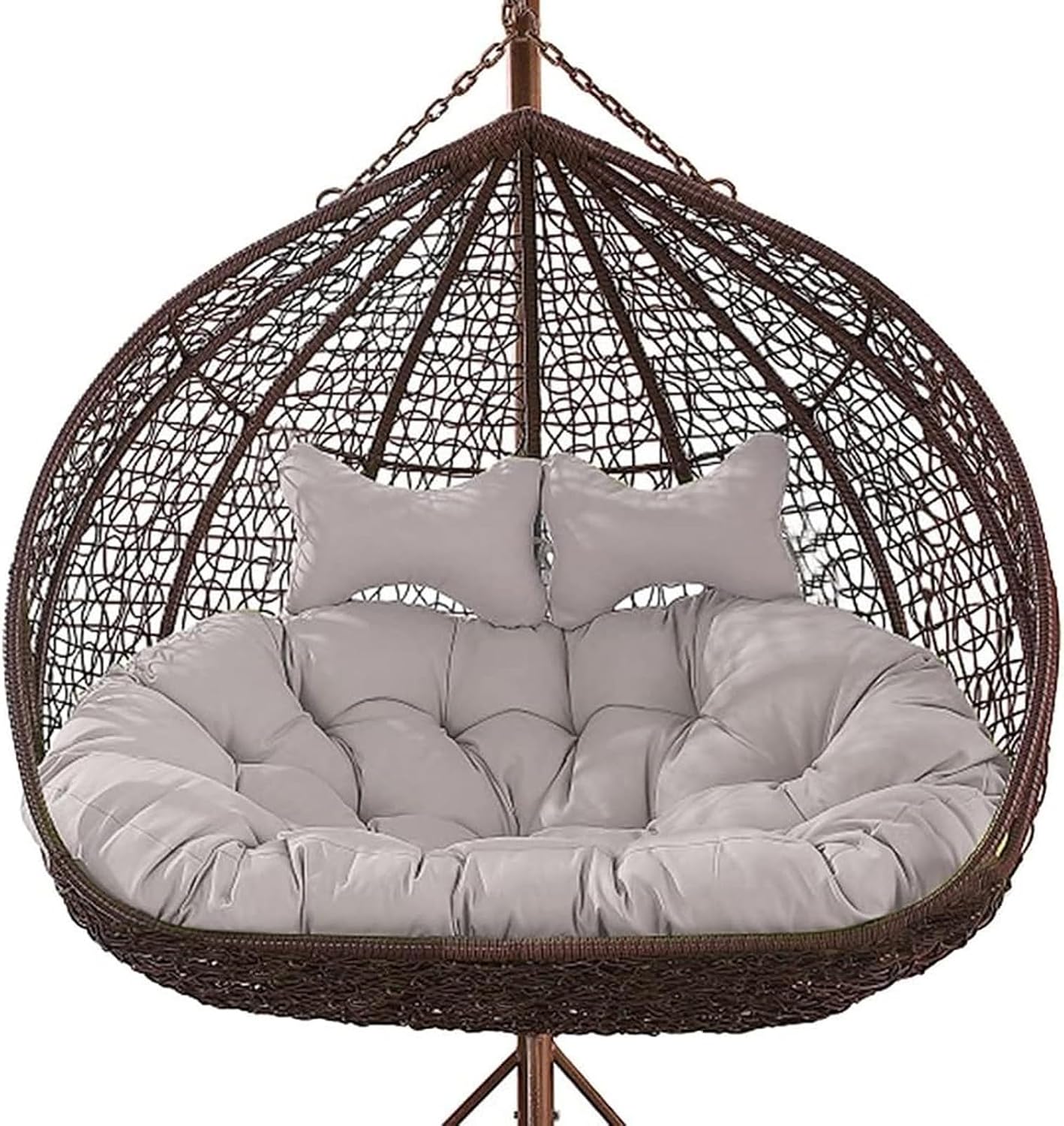 Double Swing Chair Cushion Replacement, Large Egg Chair Cushion with Adjustable Pillow for Indoor Outdoor Garden Balcony Rocking Hanging Basket Rattan Chair Rest Seat Pad(A)