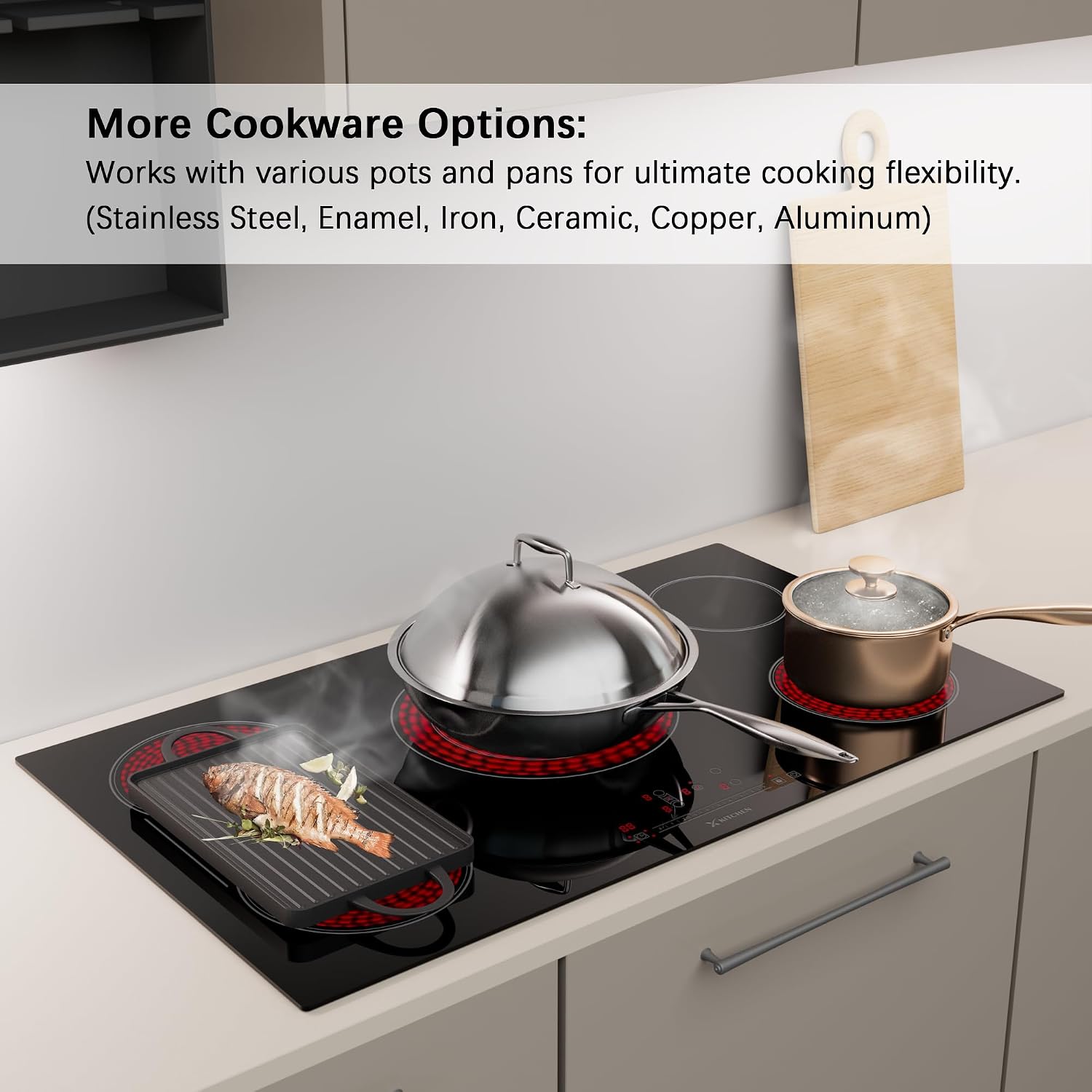 Electric Cooktop 36 Inch Ceramic Stove - 5 Burners Built-in 220-240V Black Cooktop, Touch Control, Child Lock, 9 Power Levels, Timer (9200W)