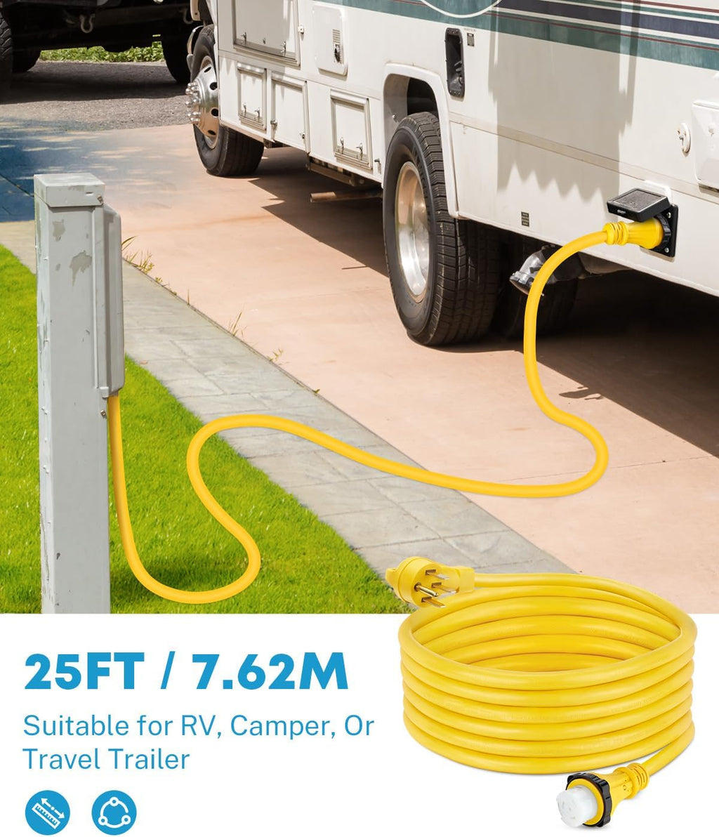 Kohree 50 Amp RV Extension Cord 25FT Heavy Duty Generator Cord, 50 Amp RV Power Cord with Grip Handle, NEMA 14-50P to SS2-50R Twist Lock, 30M/50F Adapter Included, ETL Listed